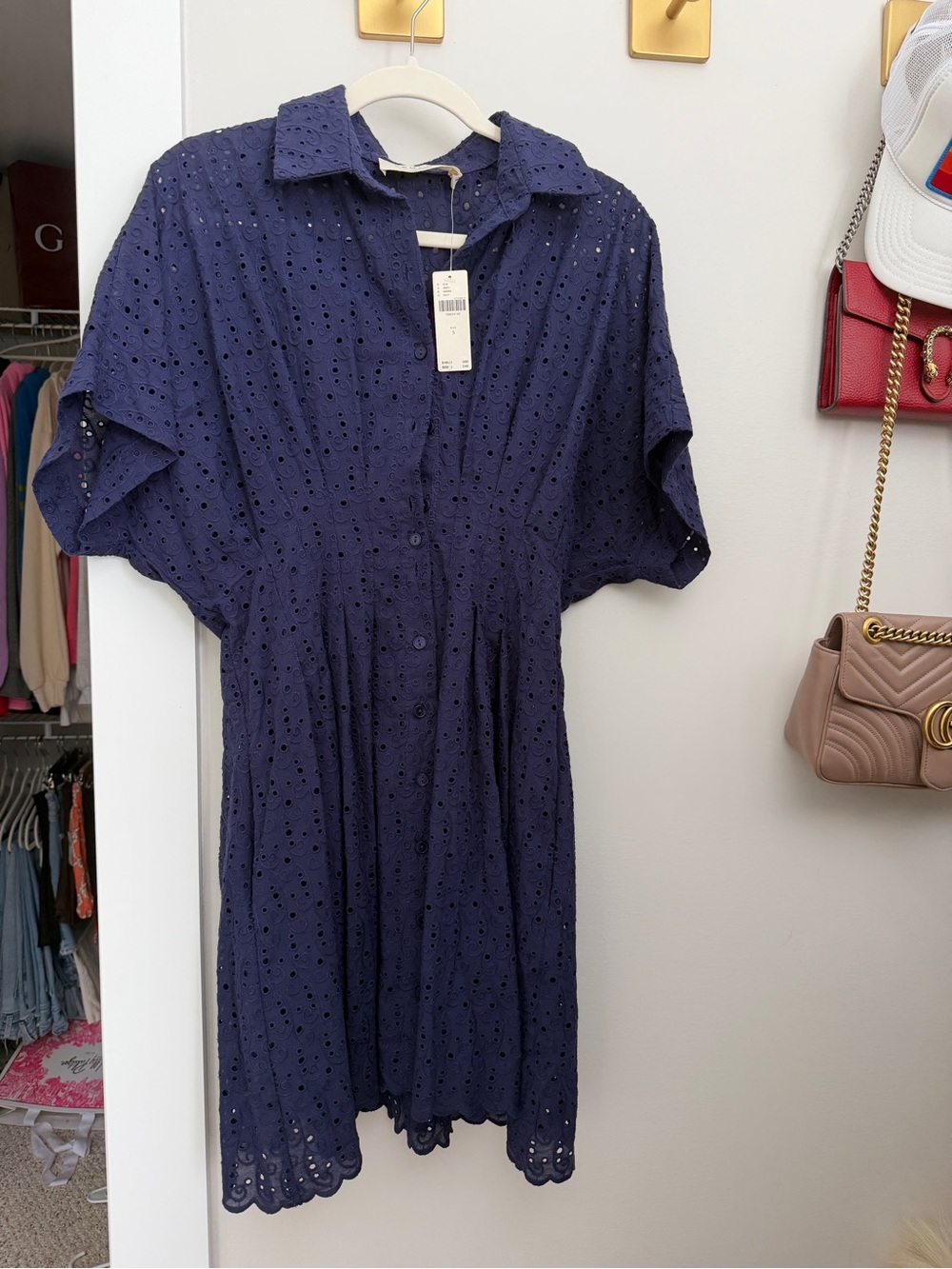 NWT Anthropologie Navy Eyelet Button-Front Midi Dress